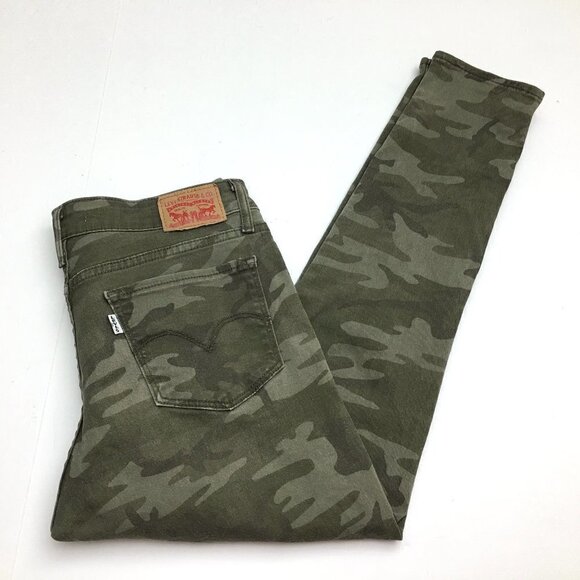 Levi's 711 Women's Green Camouflage Skinny Jeans Straight Leg Stretch 29x26 - Picture 1 of 10